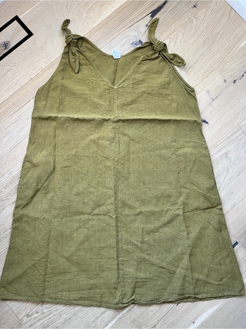 V-Neck Tie-Shoulder Mini Dress in Olive